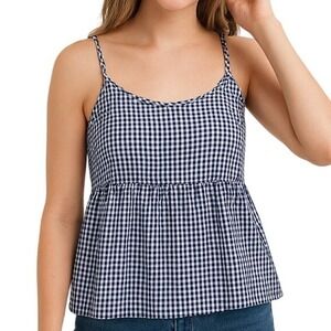 Old Navy Top Youth Girls Gingham Spaghetti Straps Blue White‎ Summer Picnic LG